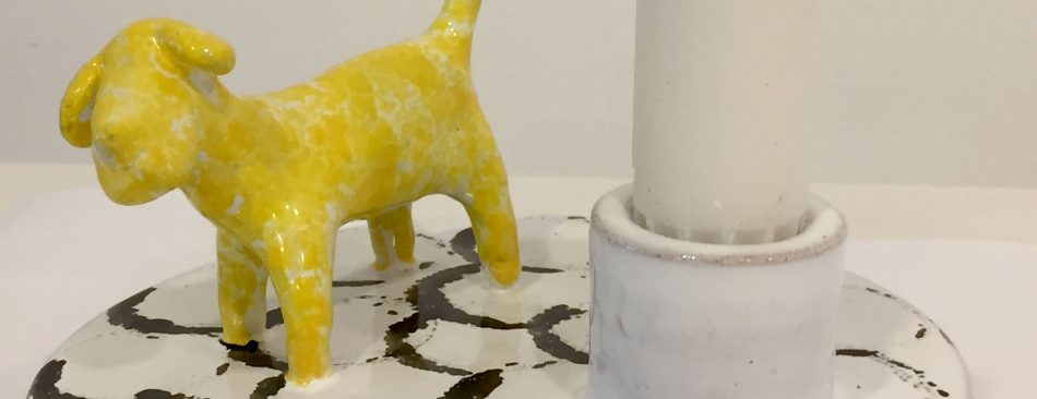 Keramik ljusstake med hund